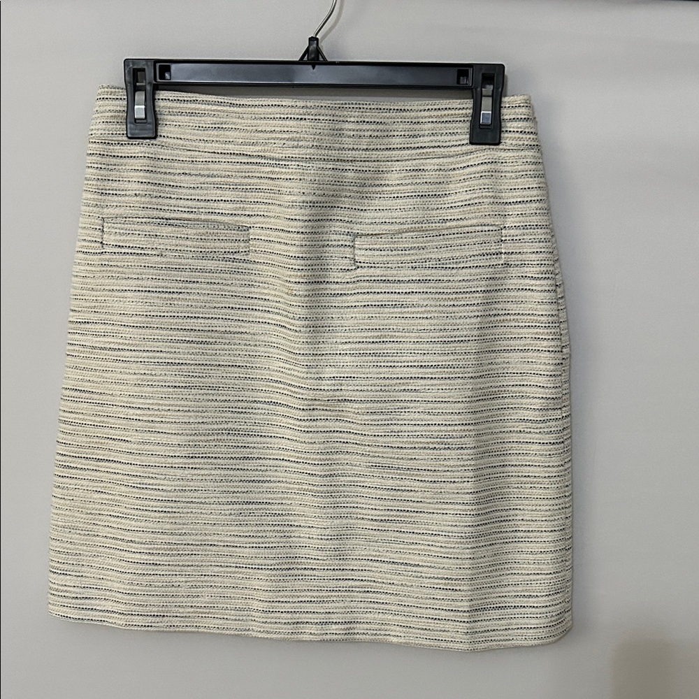 LOFT Cream and Black Striped Pencil Skirt